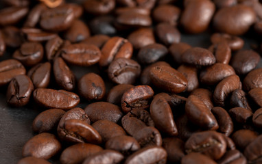 Beans roasted coffee close-up