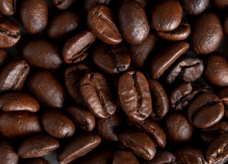 Beans roasted coffee close-up