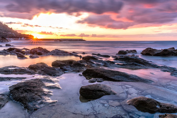 Long Exposure of the Mediterranean Coast of Southern Italy at Sunset