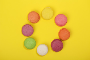A circle of bright different macaroons