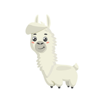 Cute cartoon alpaca. Vector illustration. Isolated on white background.