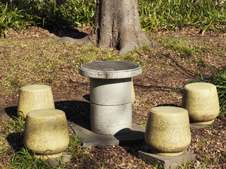 Fototapeta premium table and chairs in the park