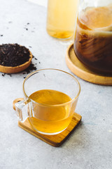 Healthy homemade fermented raw kombucha tea, with natural probiotic characteristics.