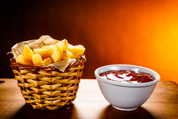 Chips on wooden background
