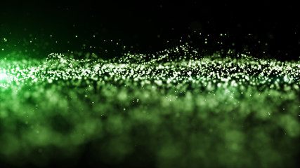 Abstract green color digital particles wave with dust and light background © KanawatTH