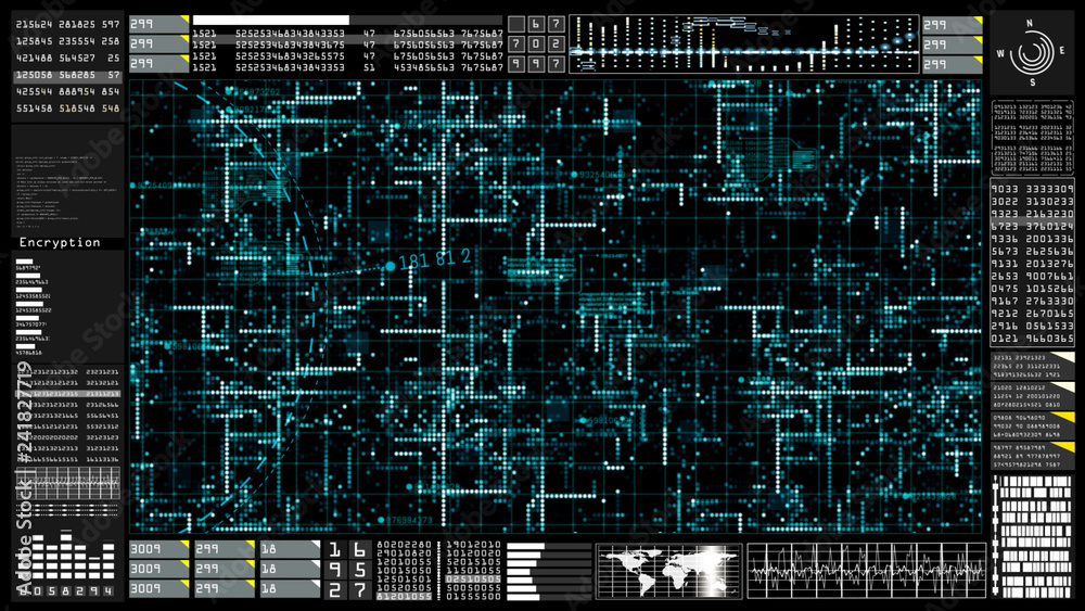 Poster hi-tech digital technology communication and connection with futuristic user interface head up displ