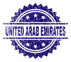 UNITED ARAB EMIRATES stamp seal watermark with distress style. Blue vector rubber print of UNITED ARAB EMIRATES text with dust texture.