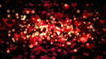 Valentines background, flying abstract hearts shape and particles