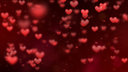 Valentines background, flying abstract hearts shape and particles