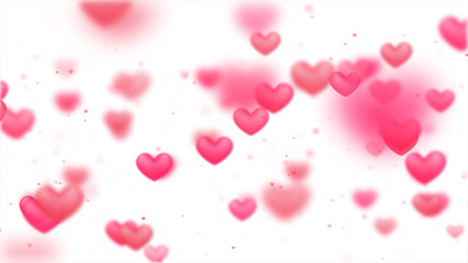 Valentines background, flying abstract hearts shape and particles