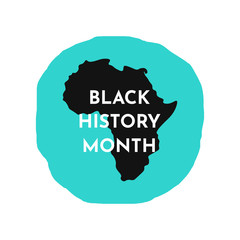 Vector illustration background with black African continent silhouette, blue round background. Black history month. 