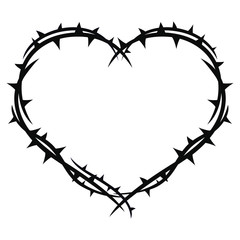The heart in black sharp thorns. Vector image.