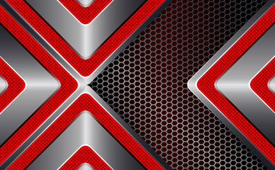 Geometric mesh design with metallic shade and red embossed border.