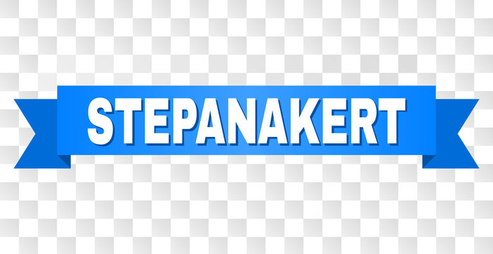 STEPANAKERT text on a ribbon. Designed with white title and blue tape. Vector banner with STEPANAKERT tag on a transparent background.