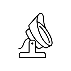 Black & white vector illustration of ground floor spotlight. Line icon of outdoor light fixture. Isolated object