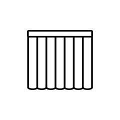 Black & white vector illustration of roller curtain shutter. Line icon of window vertical blind jalousie. Isolated object