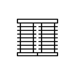 Black & white vector illustration of venetian curtain shutter. Line icon of window horizontal blind jalousie. Isolated object
