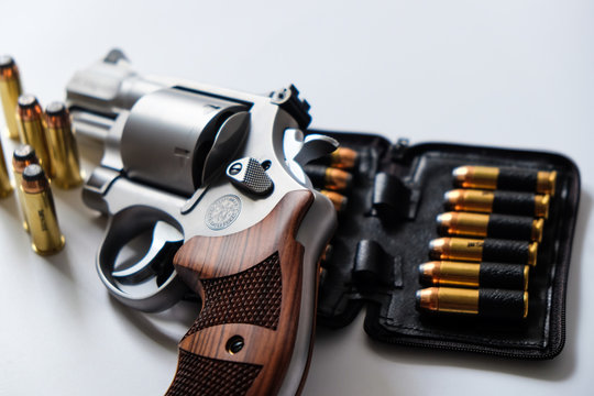 Classic revolver .44 magnum gun close up