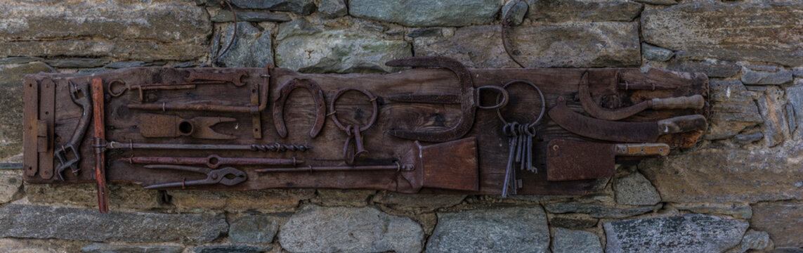 Old key on wood surface