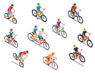 Naklejka premium Cyclists Isometric Icons Set