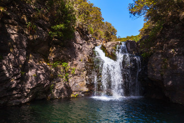 Fototapeta na wymiar Waterfall view. Calheta Levada. Landscape