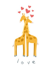 Fototapeta premium Cute illustration of giraffes in love.