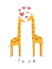 Cute illustration of giraffes in love.