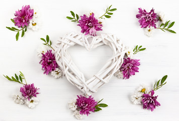  Festive floral composition with heart from wooden branches