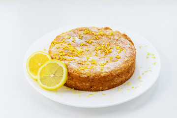 Lemon pie on a white plate