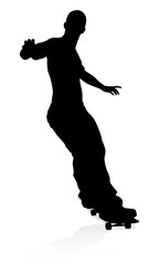 Very high quality and highly detailed skating skateboarder silhouette