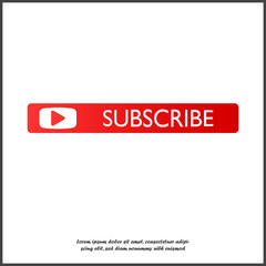 Subscribe button with arrow. Vector subscribe icon on red color on white isolated background.