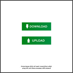 Vector set button download and upload. Illustration button on green color on white isolated background.