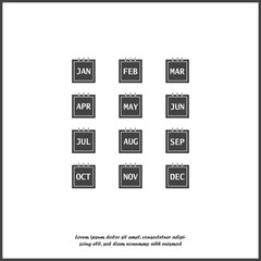 Calendar month set  icon on white isolated background.