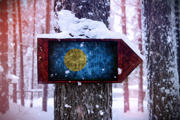 The Palau flag attached to the tree as a sign.