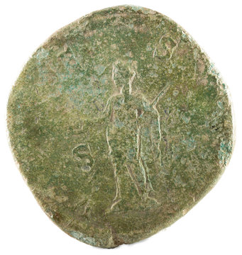 Ancient Roman bronze sertertius coin of Empress Julia Mamaea. Reverse.