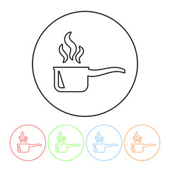 Cooking pot symbol icon in a thin line style vector kitchen cookware pan symbol sign with four color variations vector illustration isolated on a white background