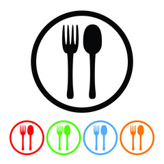 Fork & spoon icon vector restaurant kitchen & eating silverware cutlery symbol sign with four color variations vector illustration isolated on a white background