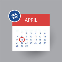 USA Tax Day Icon - Calendar Design, Web Template - Tax Deadline, Due Date for Federal Income Tax Returns: 15th April 2019 