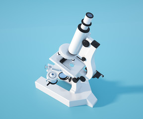 Laboratory microscope on a blue background. 3D illustration.
