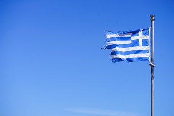 Greek flag waving o wind.