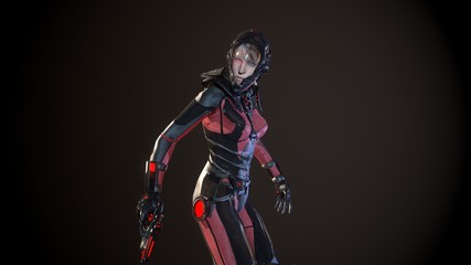 Girl in sky fy space suit 3d render