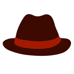 Classic men's brown hat with a red ribbon