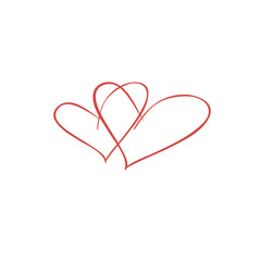 two hand drawn red intertwined hearts shape composition, Valentine day design concept. vector illustration