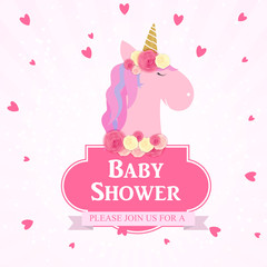 Baby shower with unicorn invitation. Vector Illustration