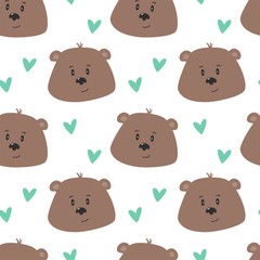 Fototapeta premium Seamless pattern with cute bear, print for kids. Vector illustration.