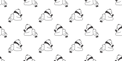 Bear seamless pattern vector polar bear cell phone tablet cartoon scarf isolated tile background repeat wallpaper illustration