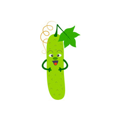 Cucumber icon. Cartoon character. Vector hand drawn  illustration isolated white backgraund