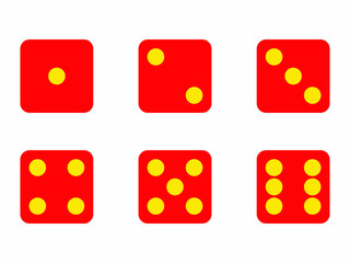Set of red dices with yellow dots vector icons