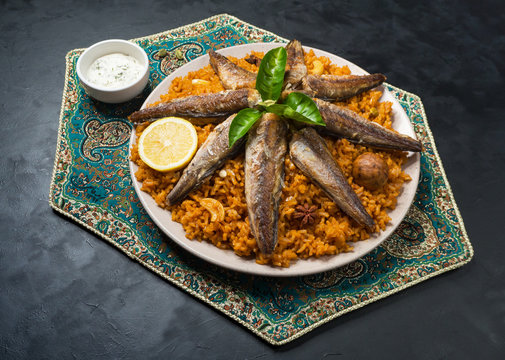 Fish Biryani. Saudi arabian Fish Kabsa. 
