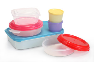 several tupperware on isolated background